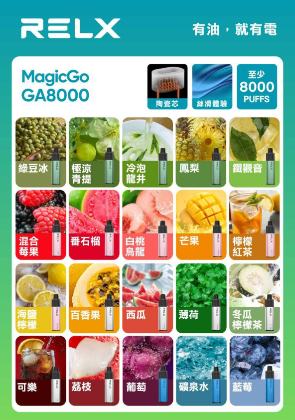 🔥RELX 悅刻拋棄式GA8000口 有油就有電 透明油艙 高顔值（免充電）新品上綫